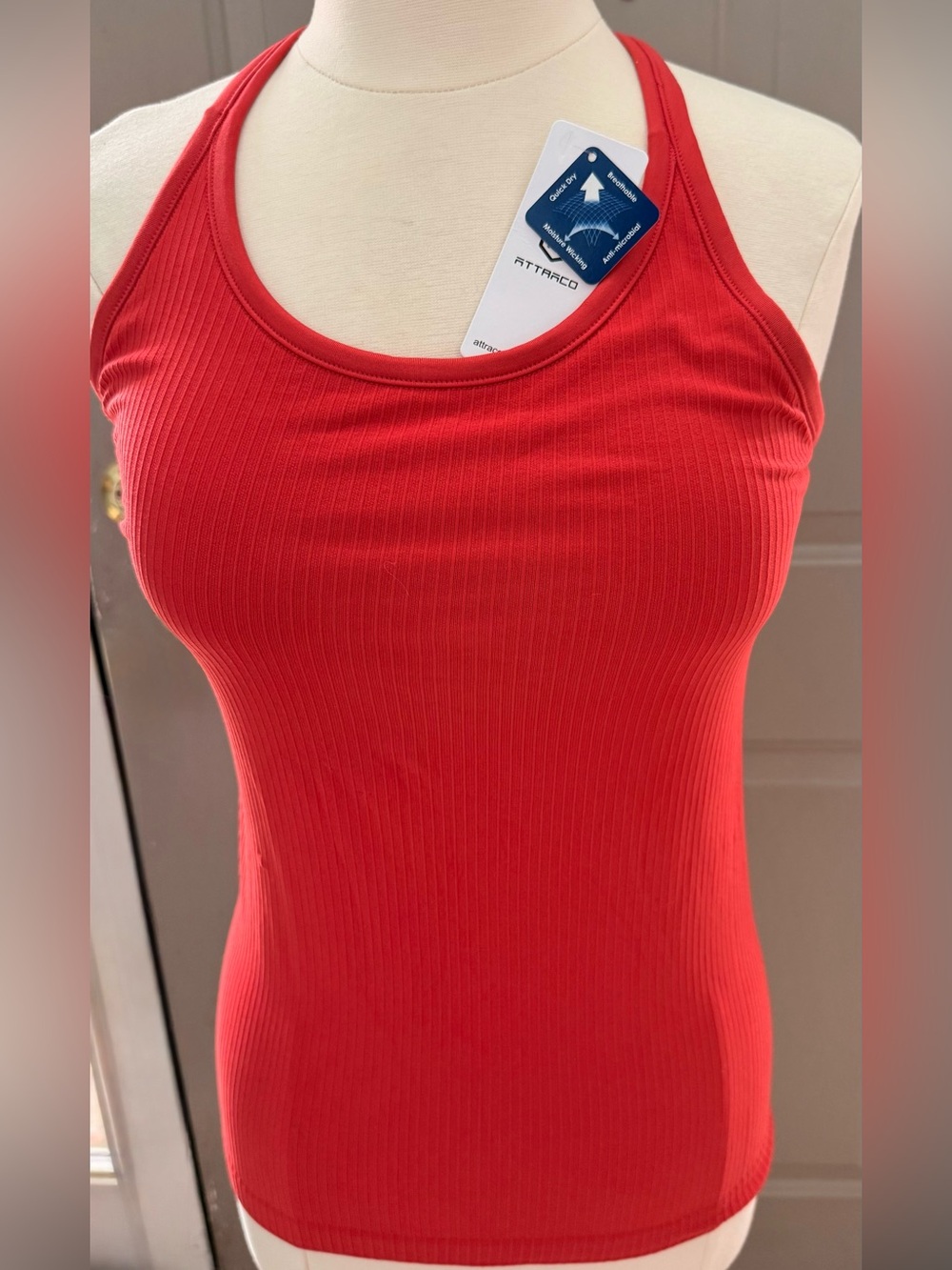 Attarco Orange Ribbed Racerback Top for Women